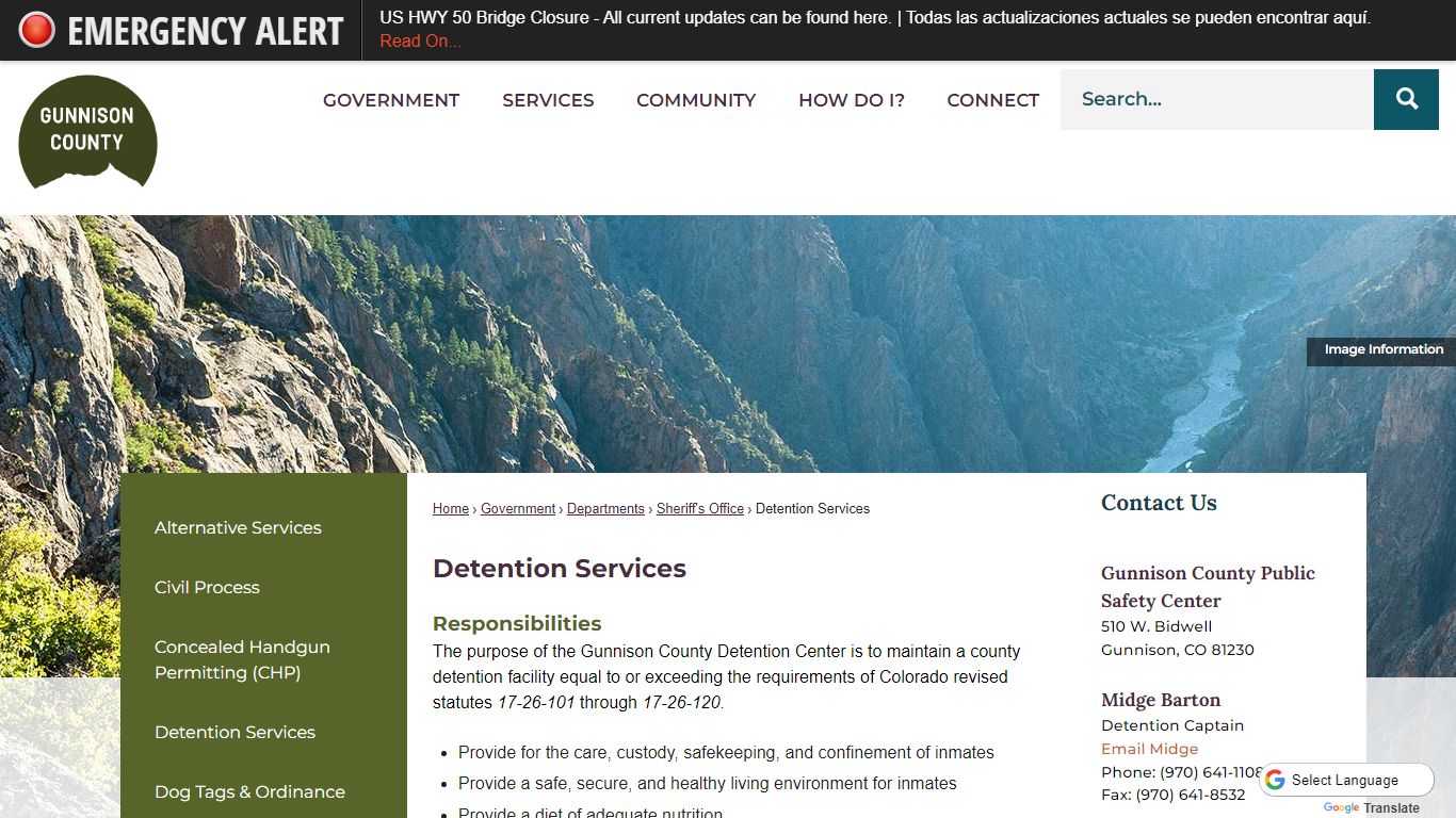 Detention Services | Gunnison County, CO - Official Website