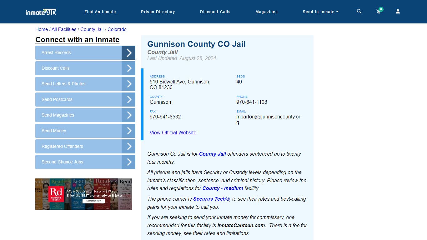 Gunnison County CO Jail - Inmate Locator